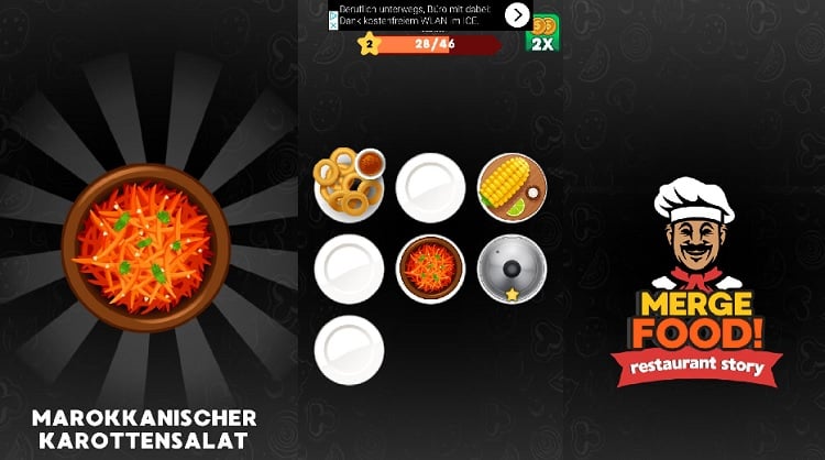 Kostenlose Spiele-Apps - das sind Bilder zum Spiel Merge Food Restaurant Story