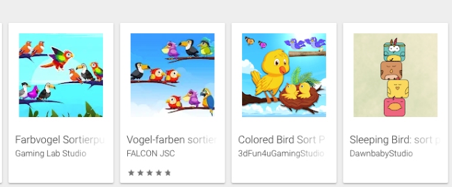 Im Google PlayStore findet ihr u. a. noch diese Bird Sort-Spiele