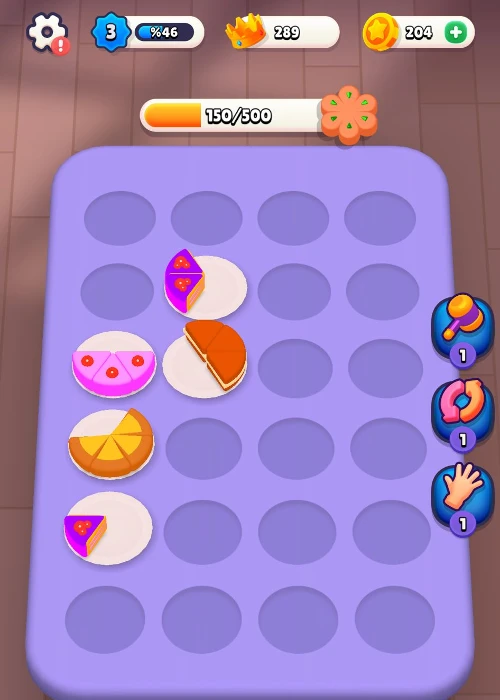 In Cake Sort gibt es auch Booster, die euch weiterhelfen können (Credit: Screenshot aus meinem Spiel)