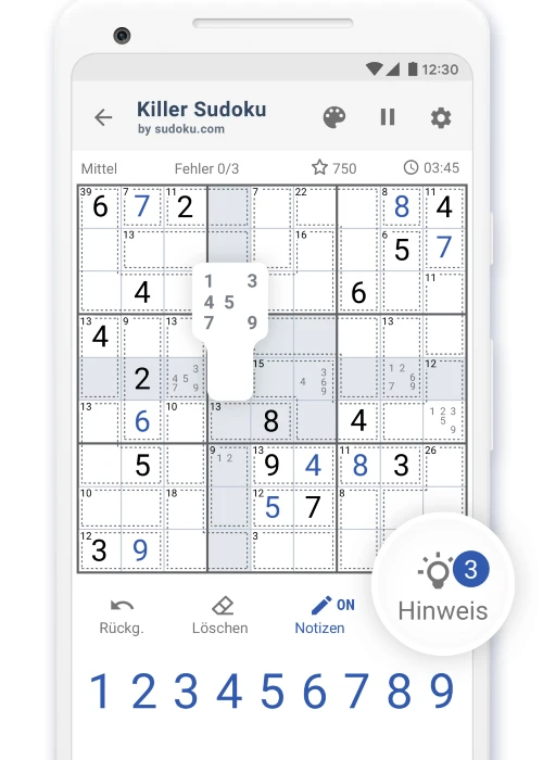Falls ihr in Killer Sudoku einmal nicht weiterwisst: nutzt die Hilfe