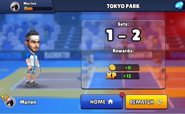 Wer eine Partie in Badminton Clash 3D verliert, kann seinen Gegner um eine Revanche bitten