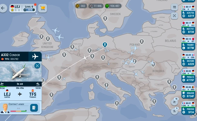 World of Airports - hier ein Ausschnitt der Flugstrecken