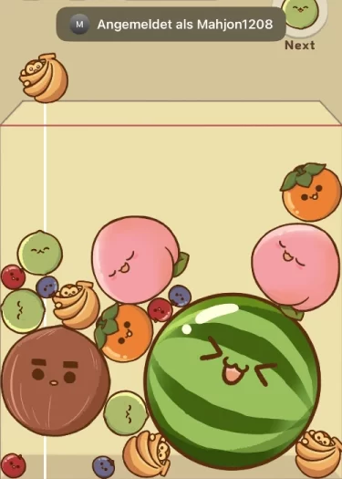 Watermelon Game - wenn am unteren Rand als verbaut ist, wird es schwierig