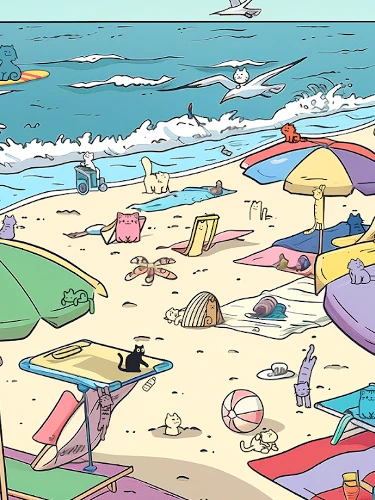 Find The Cat - Spot It, die Katzen verstecken sich auch gerne am Strand