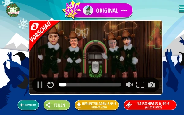 Die Auswahl an Videovorlagen in ElfYourself ist groß
