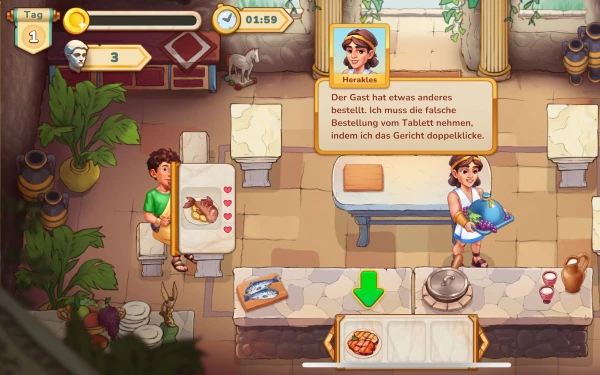 Greek Kitchen Frenzy ist aufgebaut wie jedes andere Gamehouse-Spiel