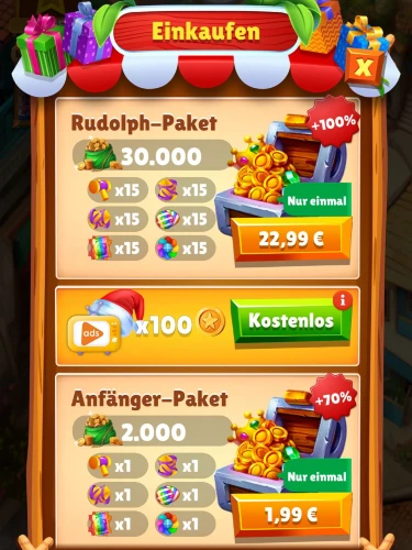 Christmas Magic: 
Man könnte viel Geld im Spiel ausgeben, muss man aber nicht