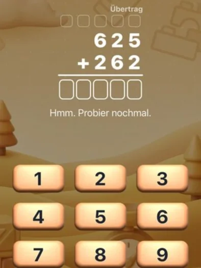 Monster Mathe: Diese kostenlose Mathe-App kommt ohne Werbung und Internet aus 3 Das ist pädagisch gut gewählt, denn es gibt lediglich einen schriftlichen Hinweis, falls das Kind einen Fehler gemacht hat (Screenshot)