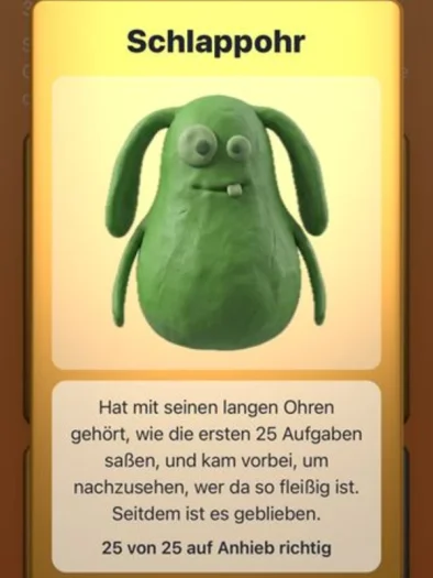 Monster Mathe: Diese kostenlose Mathe-App kommt ohne Werbung und Internet aus 4 Schlappohr war das erste Monster, das ich in Monster Mathe freischalten konnte (Credit: Screenshot aus meinem Spiel)