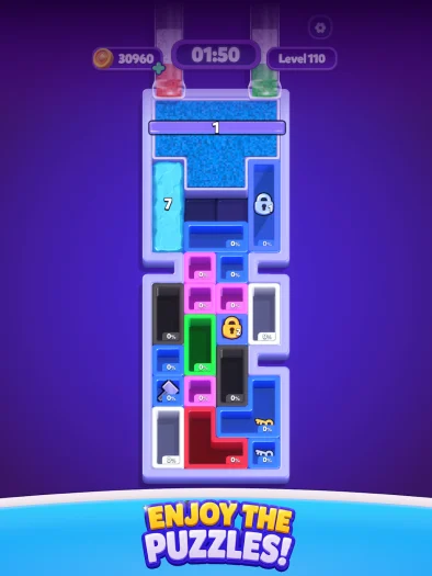 Sand Blocks von Rollic Games kann euch ordentlich unter Zeitdruck setzen 4 Sand Blocks: Hier ein Screenshot aus dem 110. Level, von dem ich noch weit entfernt bin